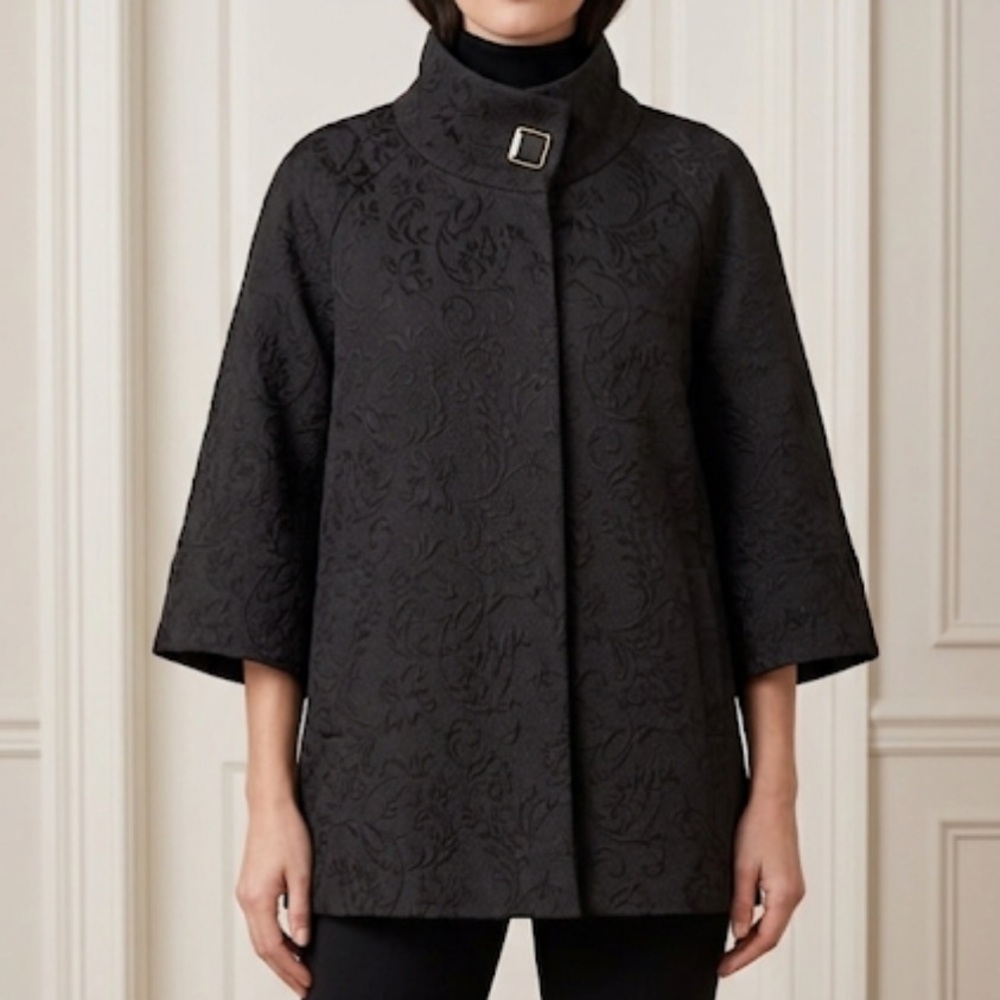 ICON Cotton Blend Jacquard Jacket M Black Gold Chain Detail Brocade Turkey